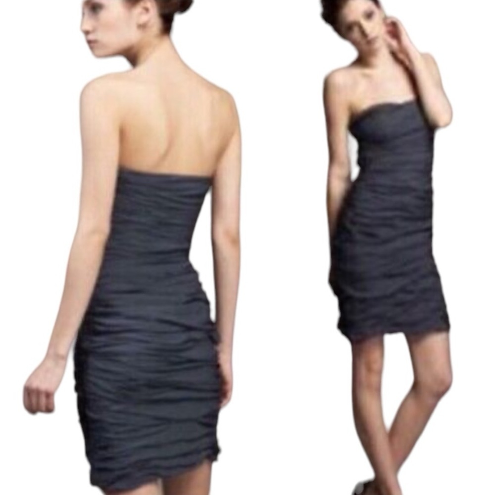 Diane von Furstenberg Lelette Ruched Silk Chiffon Cocktail Dress- Grey - Size 12